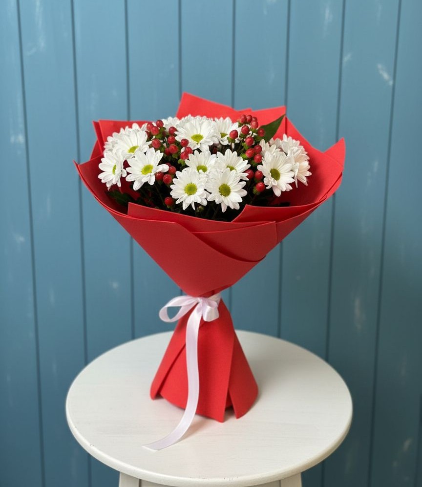 Букет ягоды на снегу в Агрызе Букет цветов из: Хризантемы в Агрызе