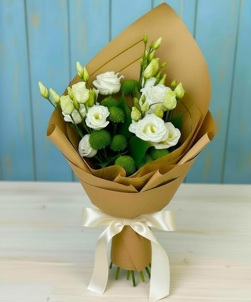 Букет цветов из: Хризантемы и Лизиантусы в Агрызе