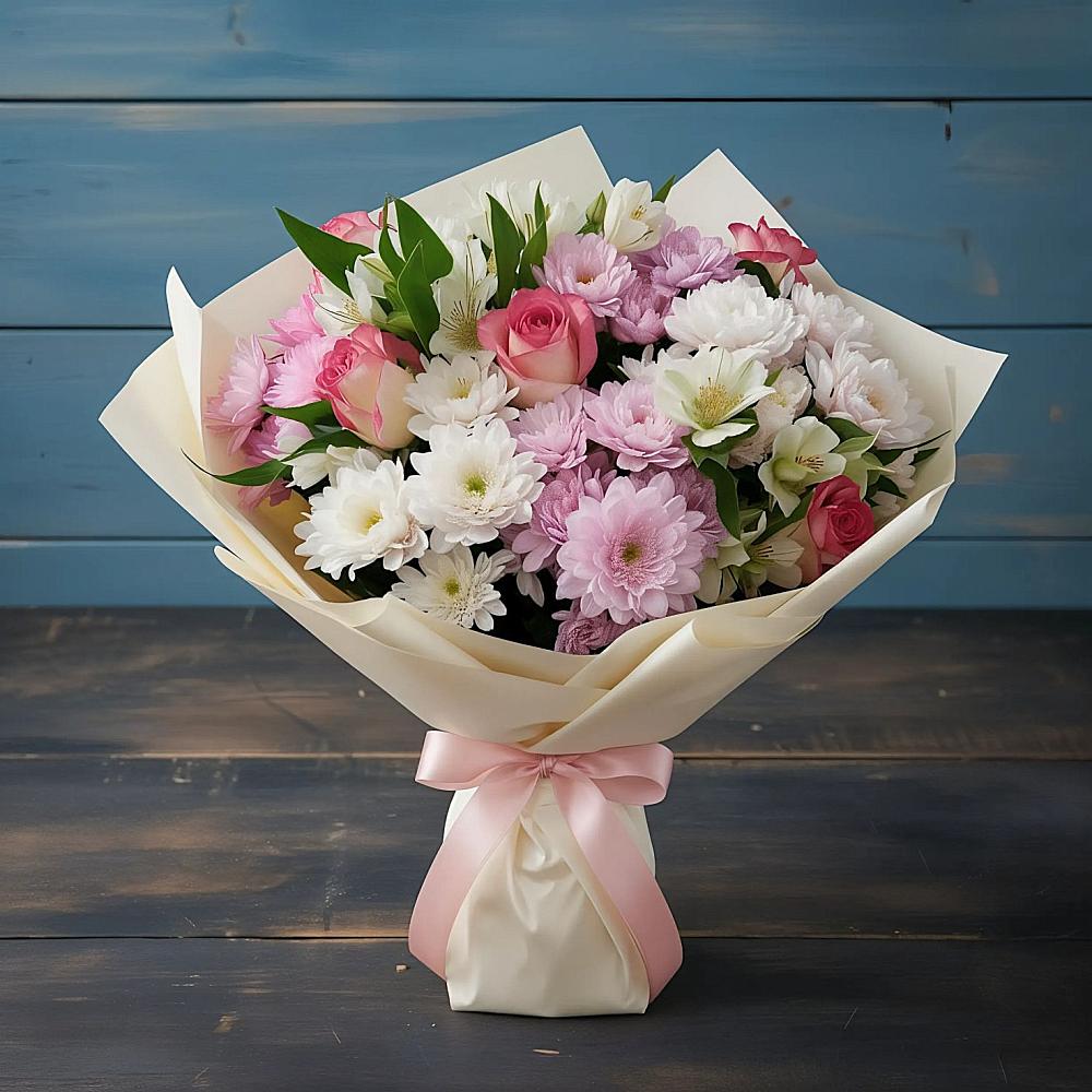 Букет цветов из: Хризантемы, Альстромерии и Розы в Агрызе